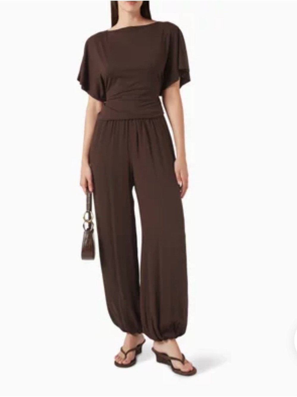 Reformation Zia Brown Pants - Elastic Waist and Hem - Size Small